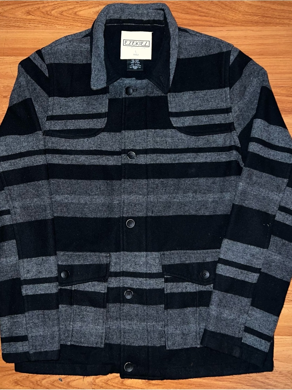 Ezekiel Black and Gray Striped Button-Up Shirt Jacket